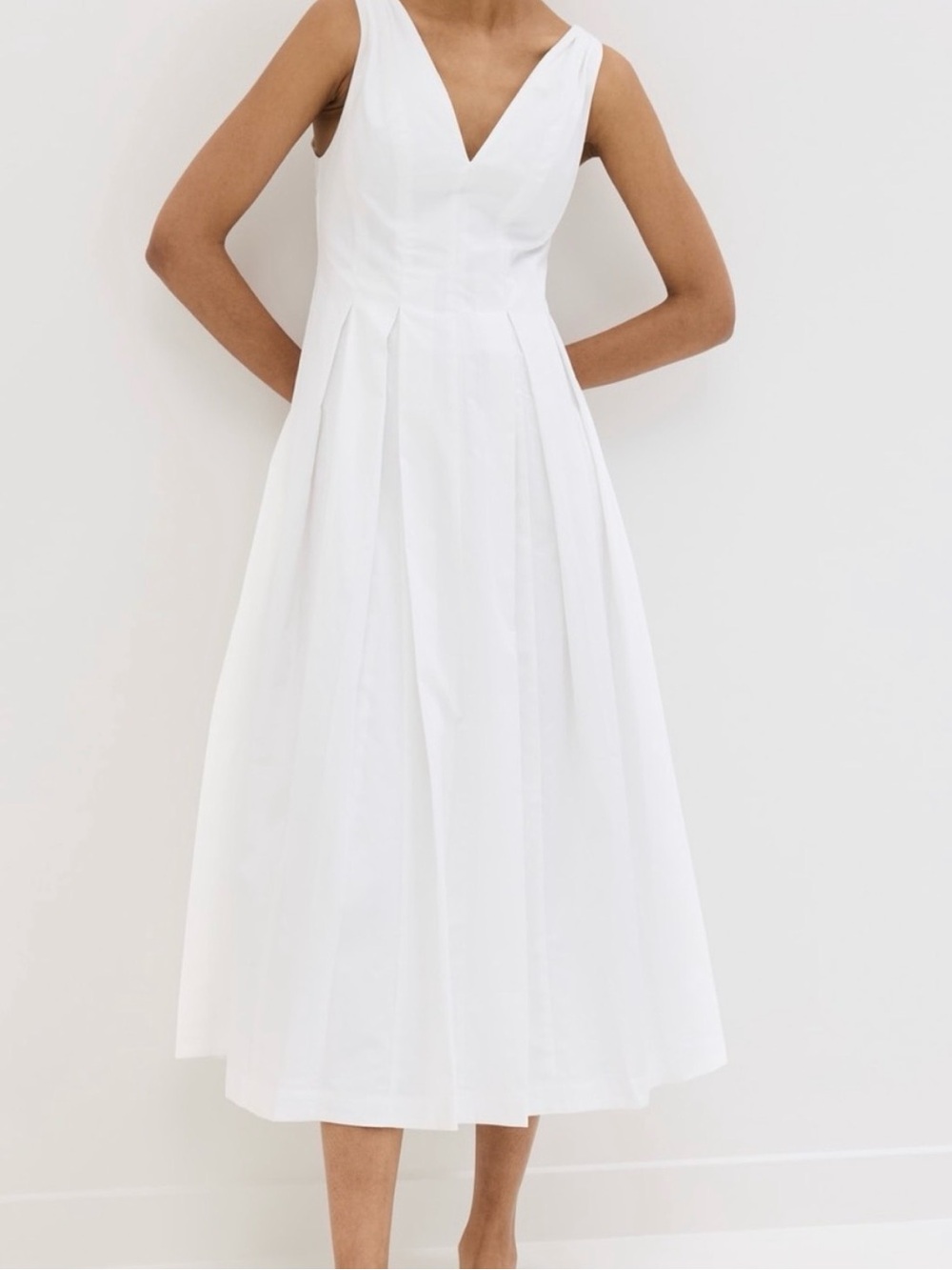 Hill House White Sleeveless V-Neck Midi Dress